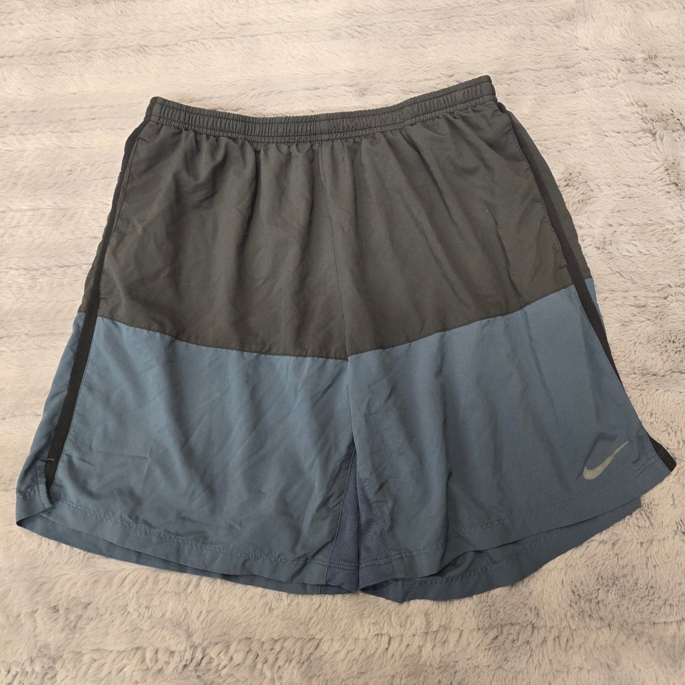 Nike‎ Dri-FIT Running Shorts Mens Large Black Blue Two Tone FA150104SIV